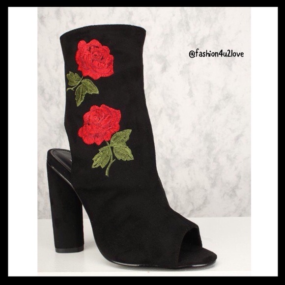 ❤️Size 7.5 Embroider Chunky Heel Booties Suede - Picture 5 of 6